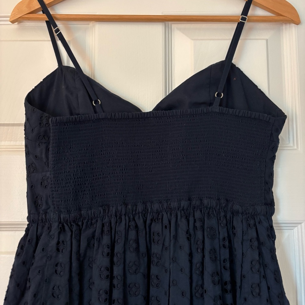 J. Crew Factory Navy Eyelet Tie Shoulder Cami Mini Dress S Preppy Summer Grad - Picture 9 of 10
